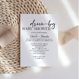 Invitación Black Modern Simple Script Drive-By Baby Shower