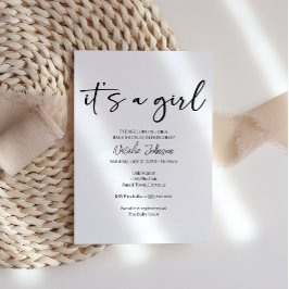 Invitación Black Modern Simple Script Girl Baby