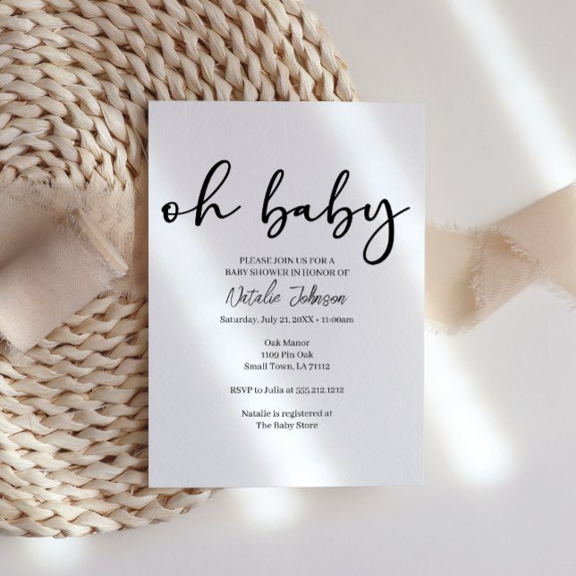 Invitación Black Modern Simple Script Oh Baby Shower (Subido por el creador)