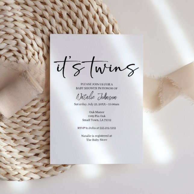 Invitación Black Modern Simple Script Twins Baby Shower (Subido por el creador)