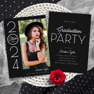 Invitación Black Modern Typography Photo Graduation Party