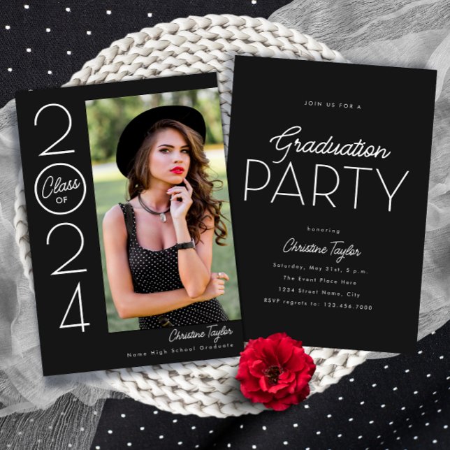 Invitación Black Modern Typography Photo Graduation Party (Subido por el creador)