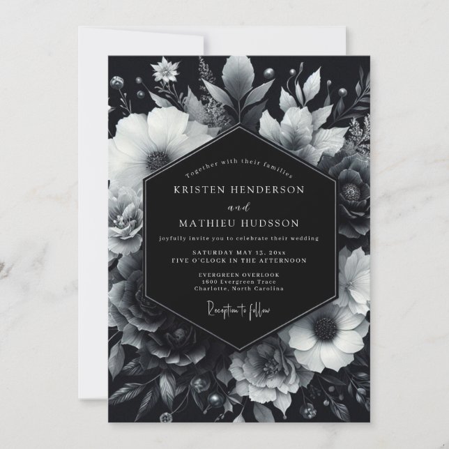 Invitación Black Moody Bloom Wedding (Anverso)