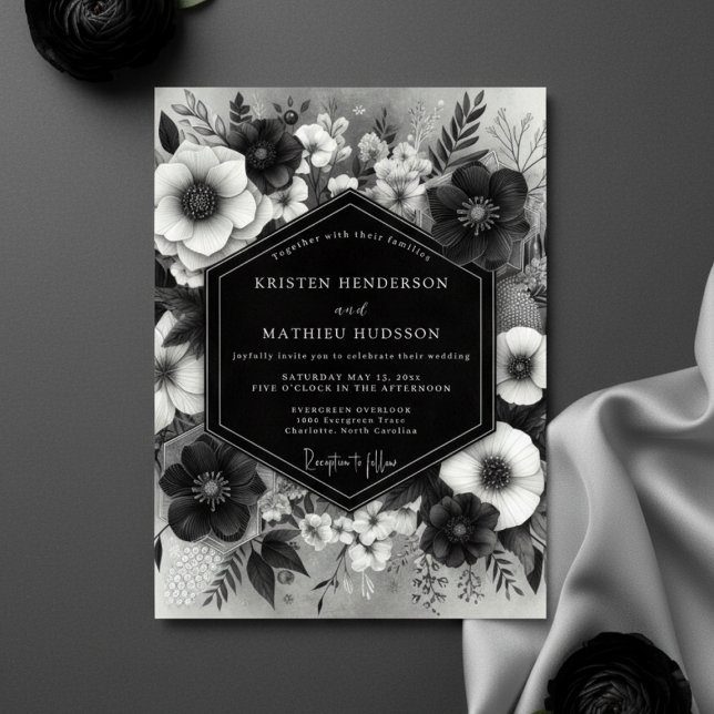 Invitación Black Moody Floral Romance Wedding (Subido por el creador)