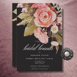Invitación Black Moody Pink Rubor Blooms Bridal Brunch