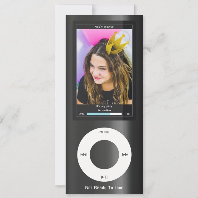 Invitación Black MP3 Music Player II Birthday (Anverso)