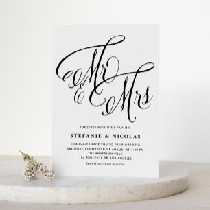 Invitación Black Mrs & Mrs Rustic Script QR Code Boda