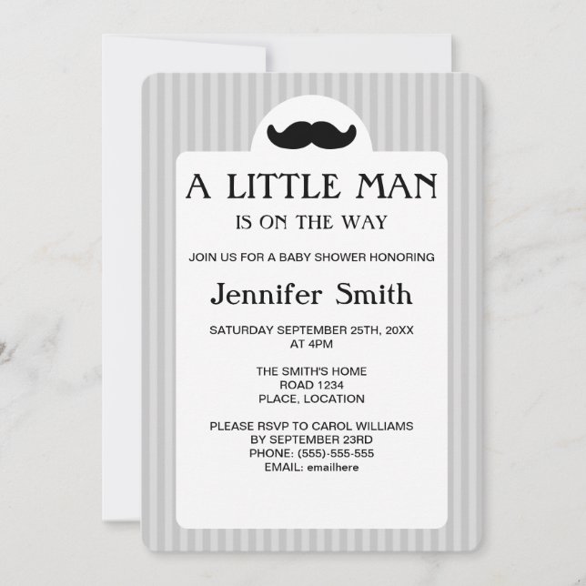 Invitación Black Mustache Silhouette Little Man Baby Shower (Anverso)