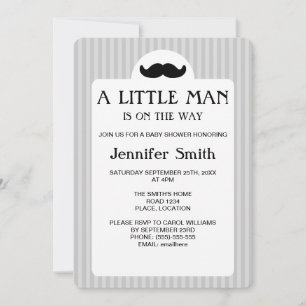 Invitación Black Mustache Silhouette Little Man Baby Shower