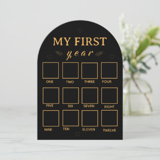 Invitación Black my first year photo frame template