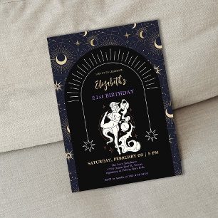 Invitación Black Mystic Aquarius Zodiac 21º cumpleaños