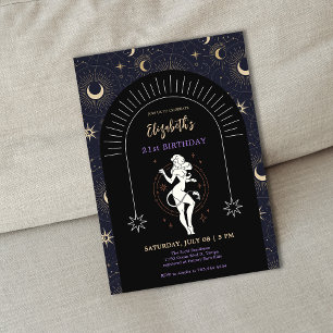 Invitación Black Mystic Leo Zodiac cumpleaños 21
