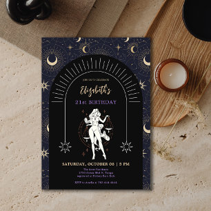 Invitación Black Mystic Libra Zodiac 21º cumpleaños