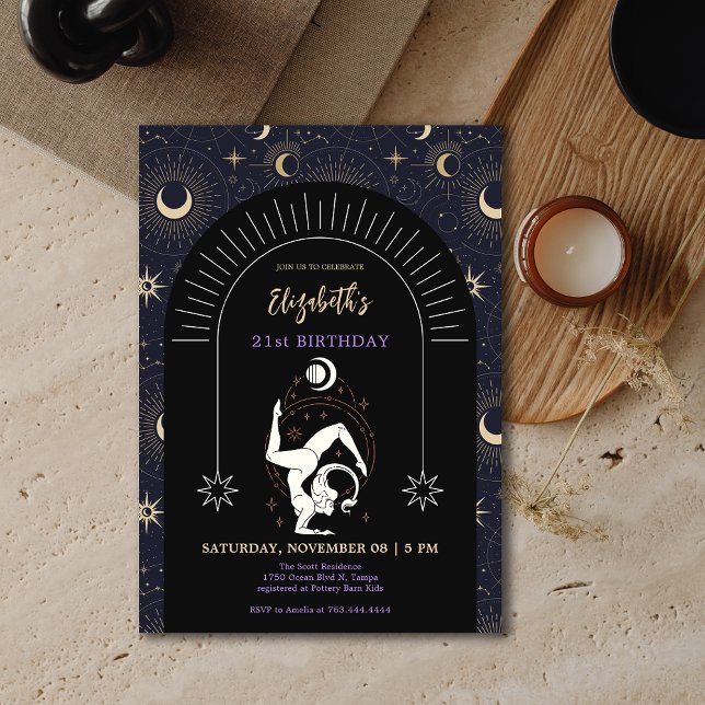 Invitación Black Mystic Scorpio Zodiac 21º cumpleaños (Black Mystic Scorpio Zodiac 21st Birthday Invitation)