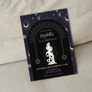 Invitación Black Mystic Virgo Zodiac 21º cumpleaños