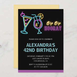 Invitación Black Neon Glow Cocktail Martini 42 cumpleaños