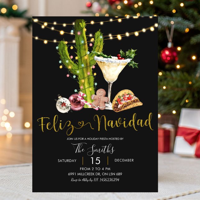 Invitación Black Neon Mexican Feliz Navidad Holiday Fiesta (Subido por el creador)