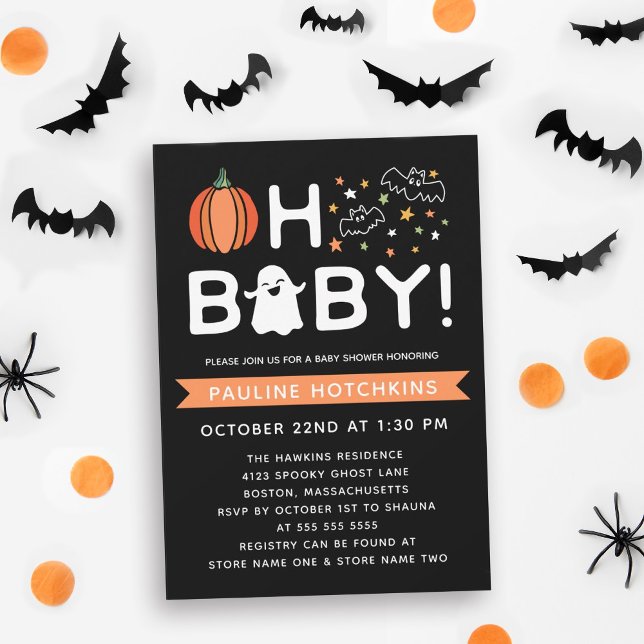 Invitación Black Oh Baby Pumpkin Halloween Baby Shower (Subido por el creador)