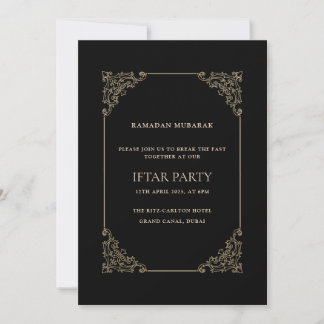 Invitación Black Opulent Baroque Frame Script Iftar Party