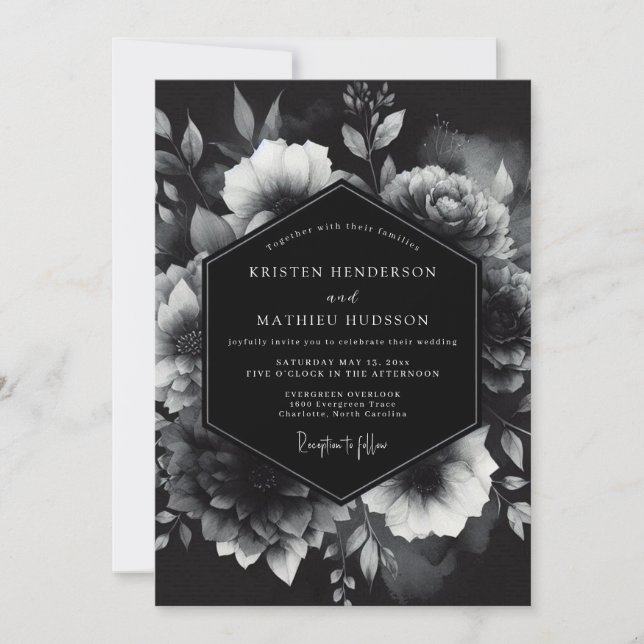 Invitación Black Opulent Floral Romance Wedding (Anverso)