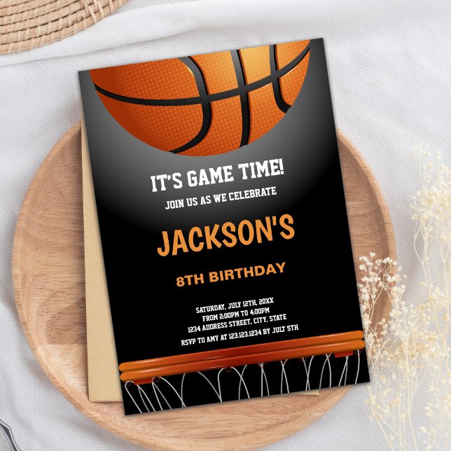 Invitación Black Orange Basketball Birthday Invitations (Black Orange Basketball Birthday Invitations)