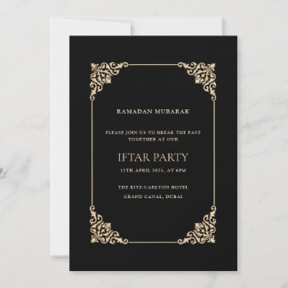 Invitación Black Ornate Baroque Gold Script Iftar Party