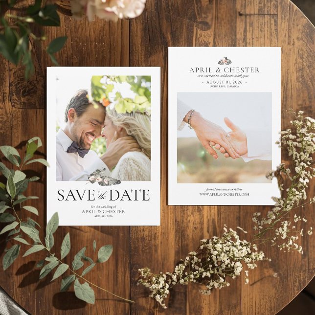 Invitación Black Palm Photo Guardar la Fecha (Modern Save The Date Card)