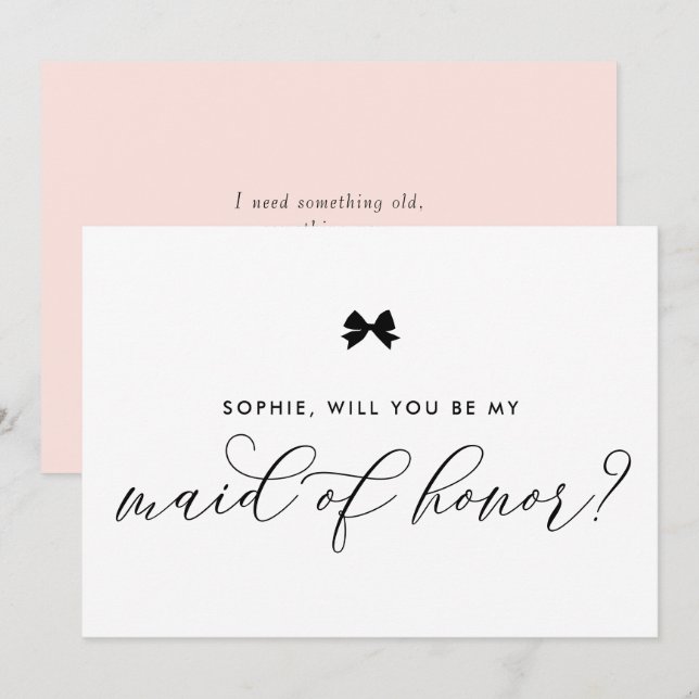 Invitación Black Parisian Bow será mi empleada de honor (Anverso / Reverso)