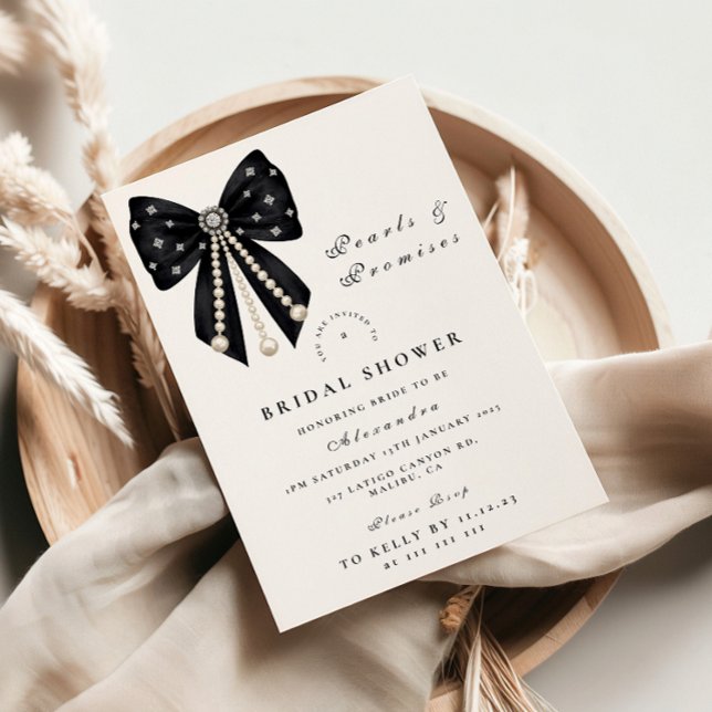 Invitación Black Pearl Bow Bridal Shower (Subido por el creador)