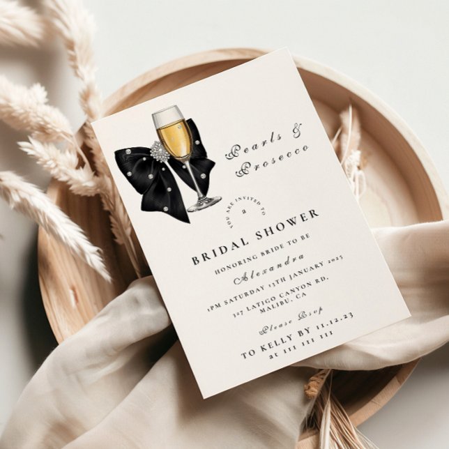 Invitación Black Pearl Bow Bridal Shower (Subido por el creador)