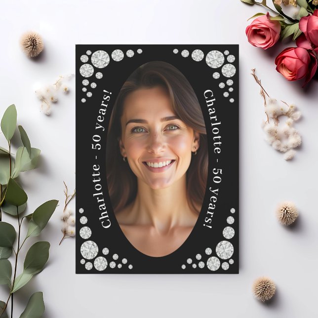 Invitación Black photo diamonds birthday (Subido por el creador)