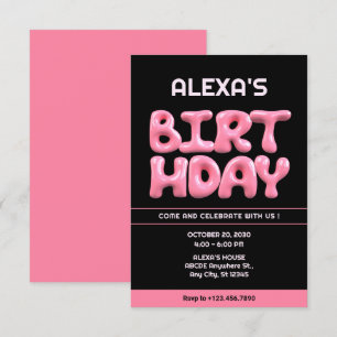 Invitación Black Pink 3d chicle de cumpleaños 