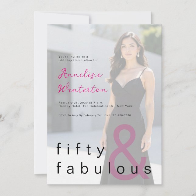 Invitación Black Pink 50 and Fabulous 50th Birthday Party (Anverso)