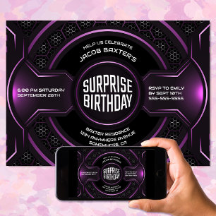Invitación Black Pink Any Age Surprise Birday Party