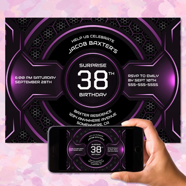 Invitación Black Pink Any Age Surprise Birday Party (Subido por el creador)