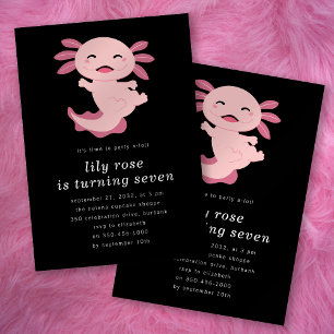Invitación Black Pink Axolotl Birday Party