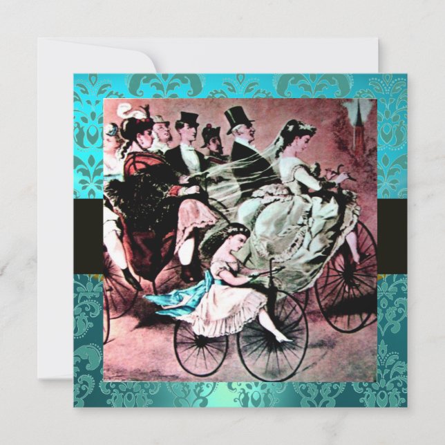 INVITACIÓN BLACK PINK BICICLETA AZUL DE BODA DAMASCO MONOGRAM (Anverso)