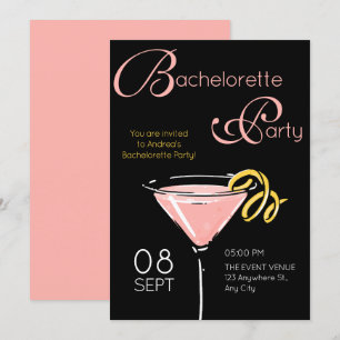 Invitación Black pink cóctel elegante despedida de soltera