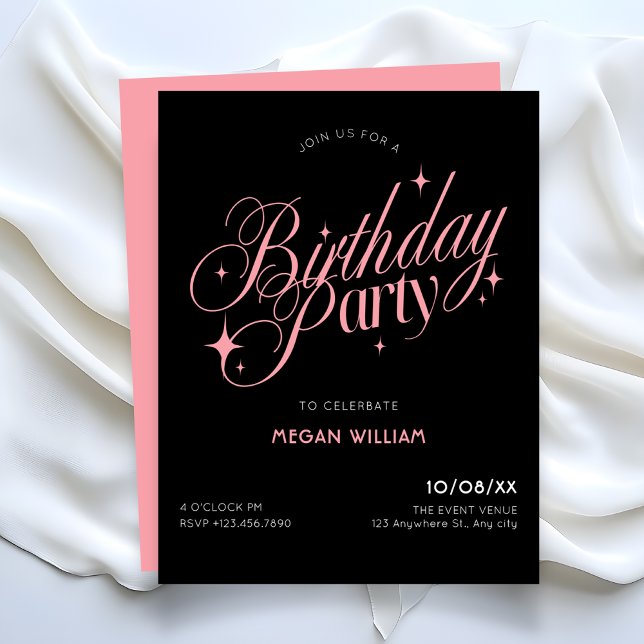Invitación Black Pink elegant birthday (Subido por el creador)