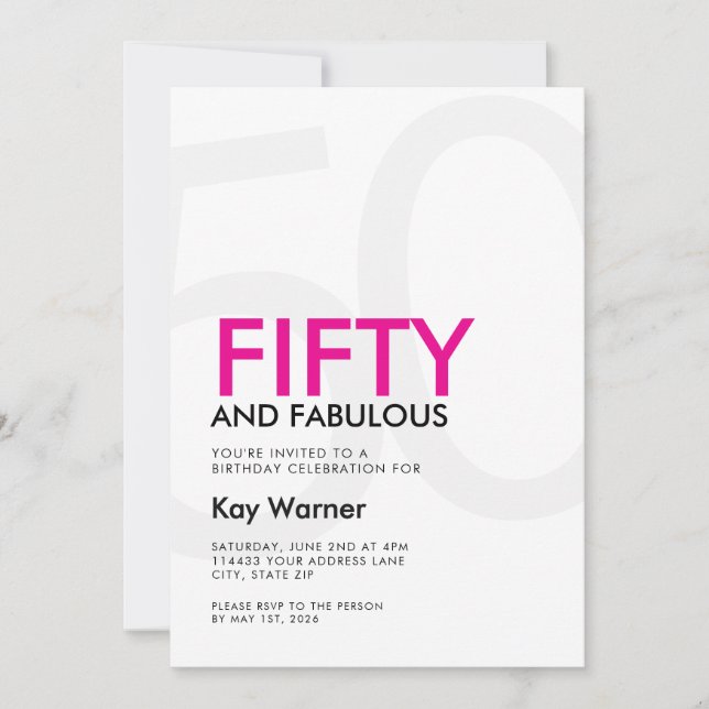 Invitación Black Pink Fifty and Fabulous 50th Birthday (Anverso)