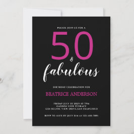 Invitación  Black Pink Fifty and Fabulous Fiftieth Birthday