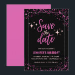 Invitación Black Pink Guarde la fecha cumpleaños 99<br><div class="desc">Invitaciones de cumpleaños número 99 Pink Guarde la fecha black Glam chic brillo destello</div>