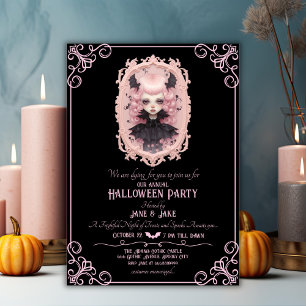 Invitación Black&Pink Pasteloween Festejada Halloween