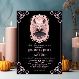 Invitación Black&Pink Pasteloween Festejada Halloween