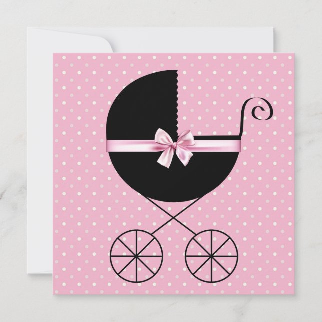 Invitación Black Pink Polka Dot Baby Shower (Anverso)