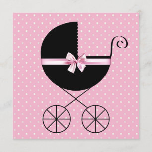 Invitación Black Pink Polka Dot Baby Shower