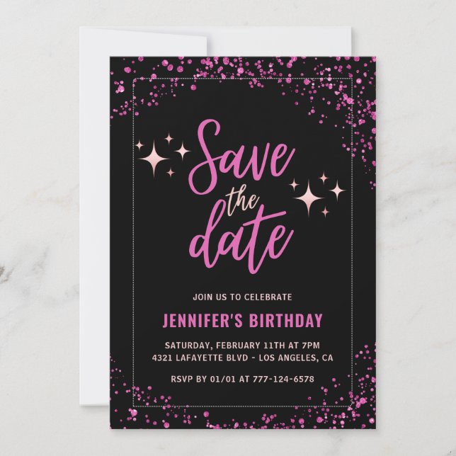 Invitación Black Pink Save the date74th cumpleaños (Anverso)