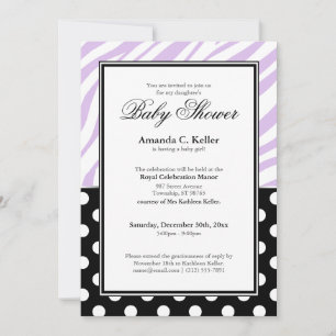 Invitación Black Polka Dot Purple Zebra Imprimir Baby Shower