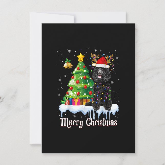 Invitación Black Poodle Santa Christmas Tree enciende a Perro (Anverso)