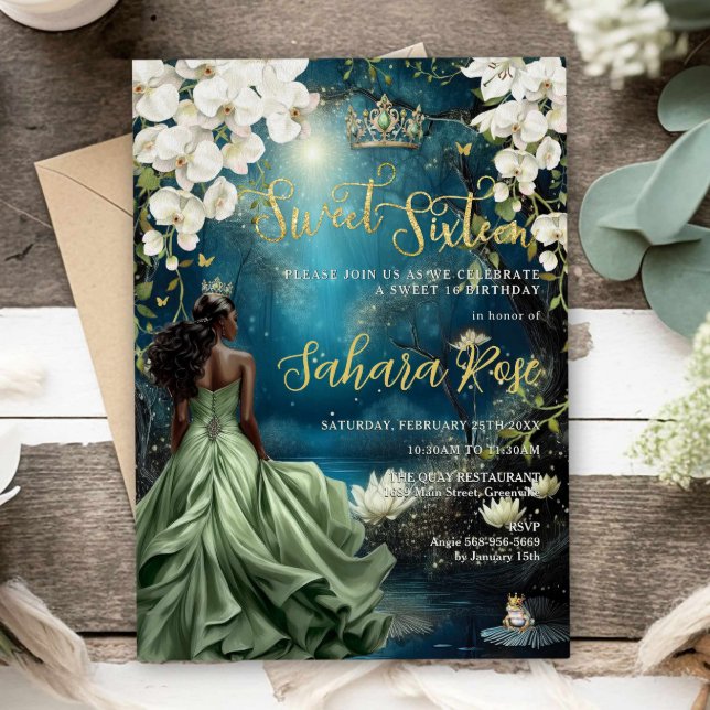 Invitación Black Princess and Frog Enchanted Forest Sweet 16 (Subido por el creador)